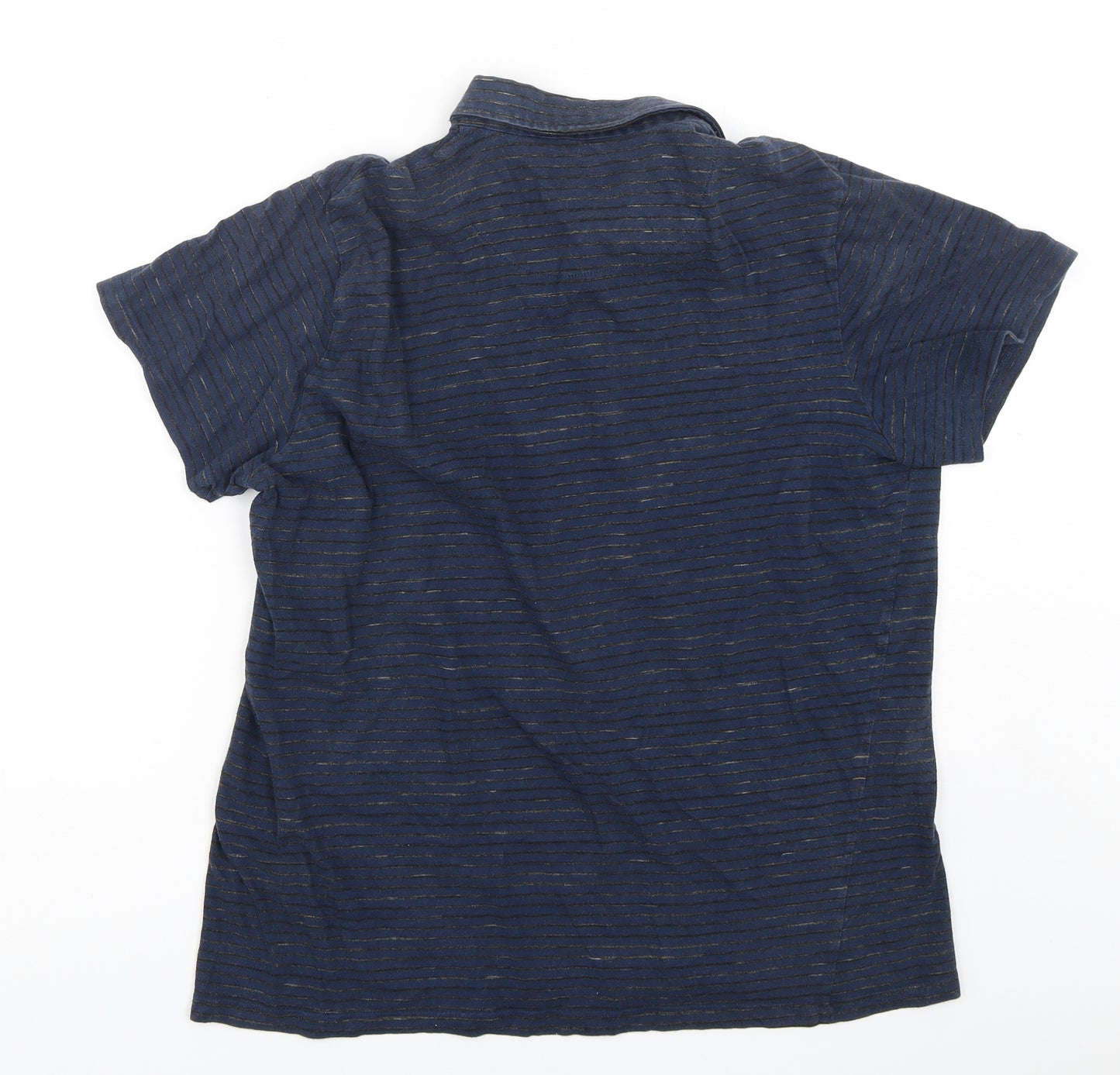 Easy Mens Blue Striped Cotton  Polo Size L Collared