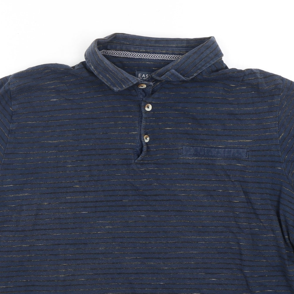 Easy Mens Blue Striped Cotton  Polo Size L Collared