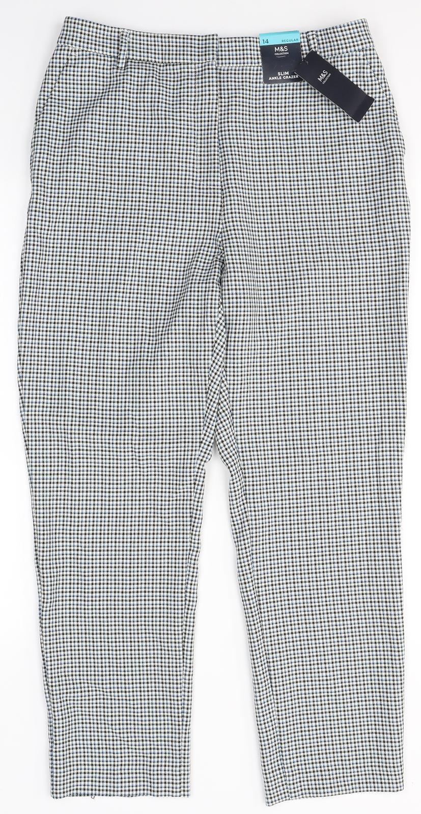 Marks and Spencer Womens Multicoloured Houndstooth Polyester Trousers  Size 14 L27 in Regular