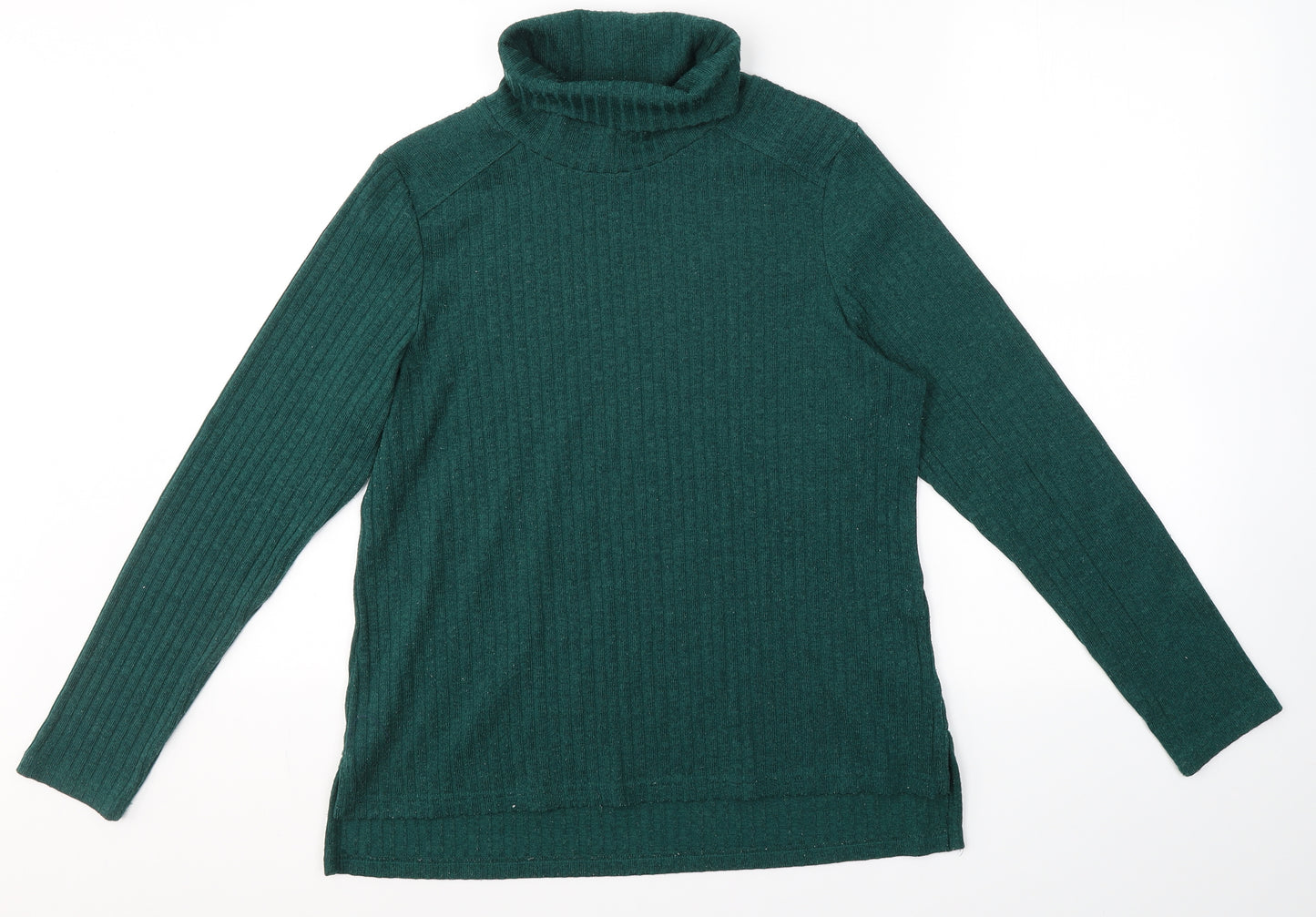 Marks and Spencer Womens Green  Polyester Basic T-Shirt Size 16 Roll Neck