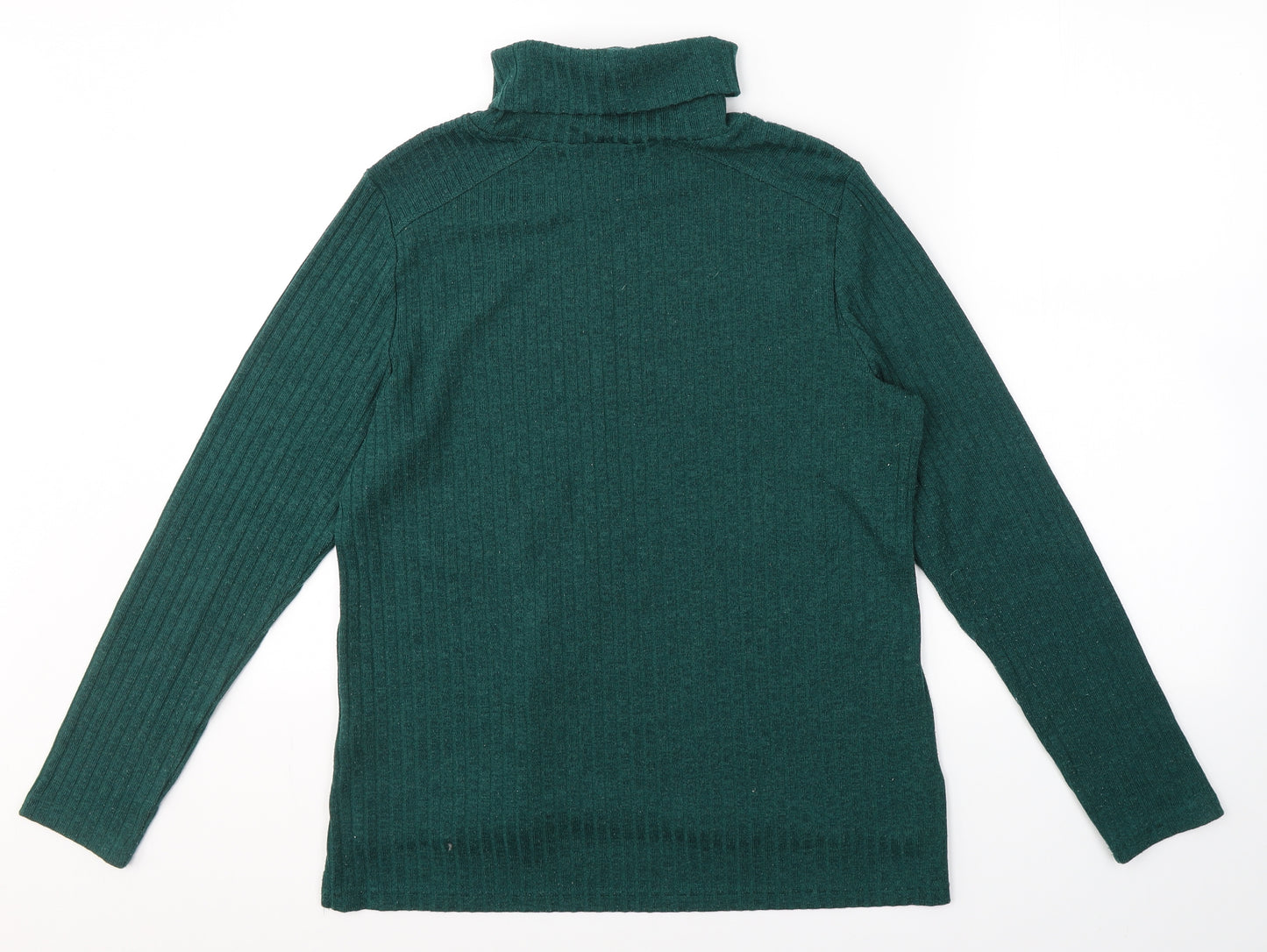 Marks and Spencer Womens Green  Polyester Basic T-Shirt Size 16 Roll Neck