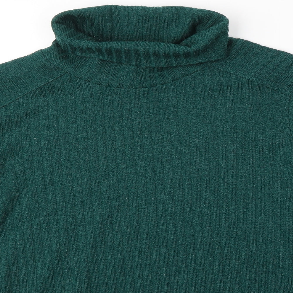 Marks and Spencer Womens Green  Polyester Basic T-Shirt Size 16 Roll Neck