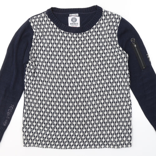 KangaROOS Womens Blue Round Neck Plaid Cotton Pullover Jumper Size 10