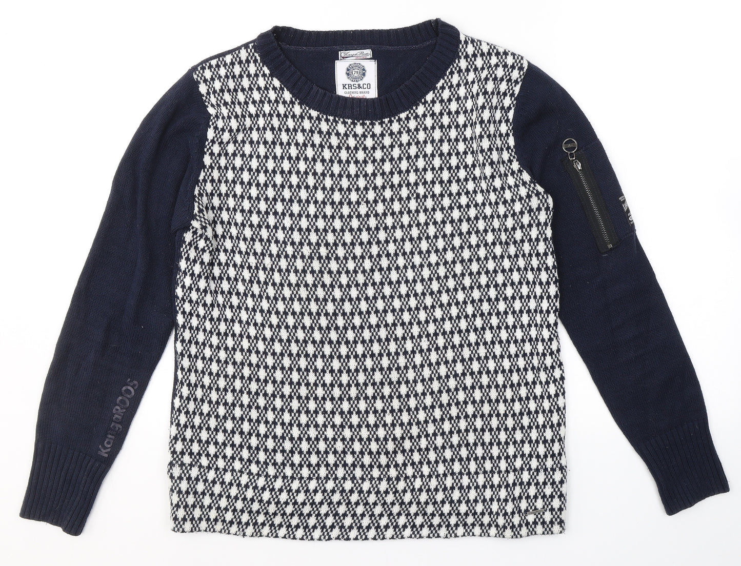 KangaROOS Womens Blue Round Neck Plaid Cotton Pullover Jumper Size 10