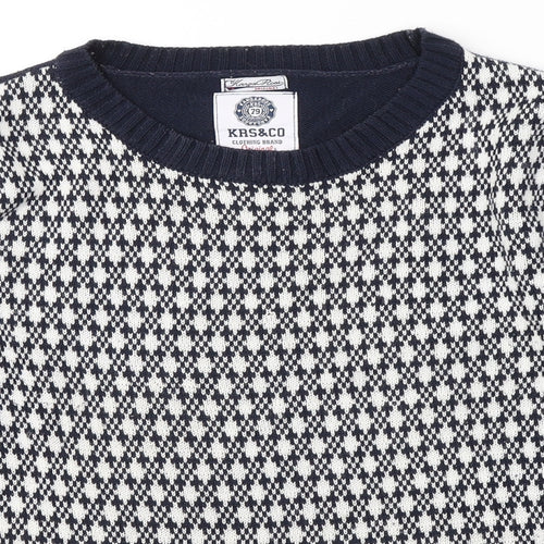 KangaROOS Womens Blue Round Neck Plaid Cotton Pullover Jumper Size 10