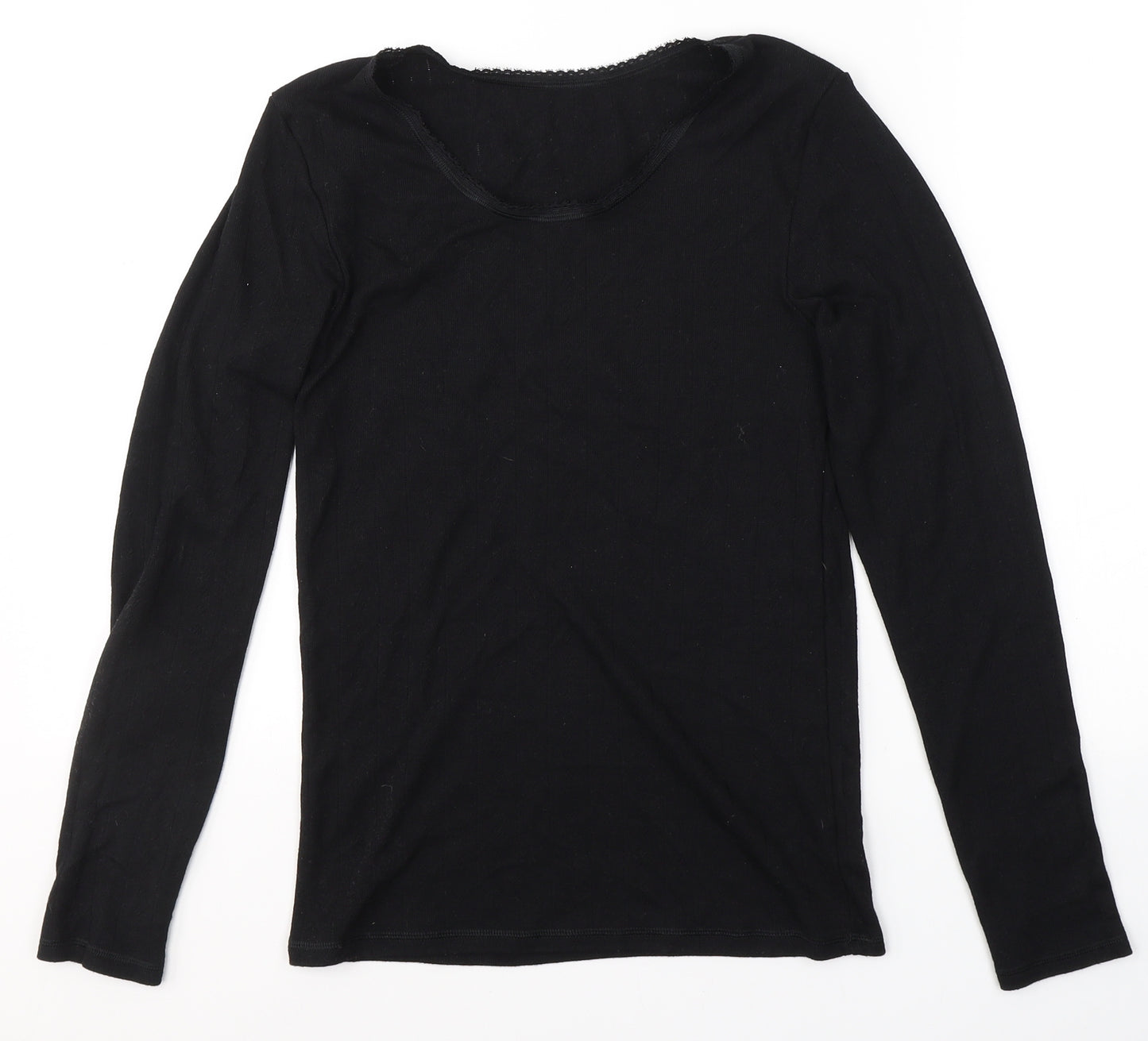 Marks and Spencer Womens Black  Viscose Jersey T-Shirt Size 14 Round Neck