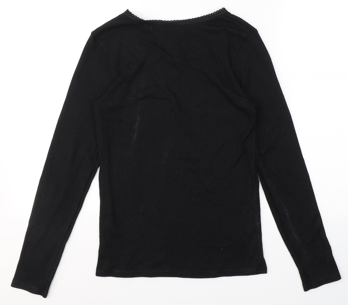 Marks and Spencer Womens Black  Viscose Jersey T-Shirt Size 14 Round Neck