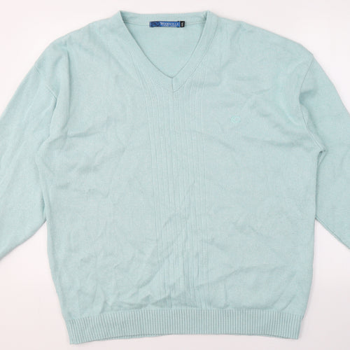 WOODVILLE Mens Blue V-Neck  Cotton Pullover Jumper Size 2XL