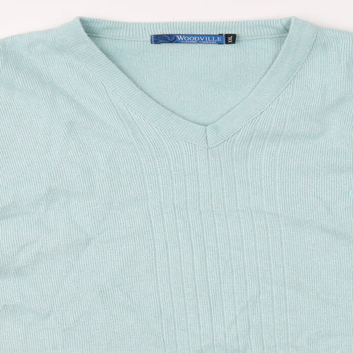 WOODVILLE Mens Blue V-Neck  Cotton Pullover Jumper Size 2XL