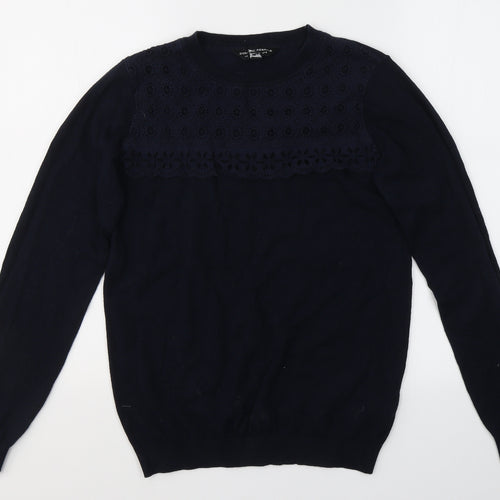 Dorothy Perkins Womens Blue Round Neck  Cotton Pullover Jumper Size 10   - Lace Detail