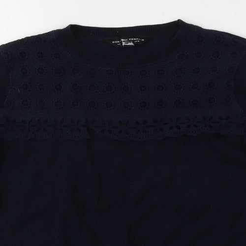Dorothy Perkins Womens Blue Round Neck  Cotton Pullover Jumper Size 10   - Lace Detail