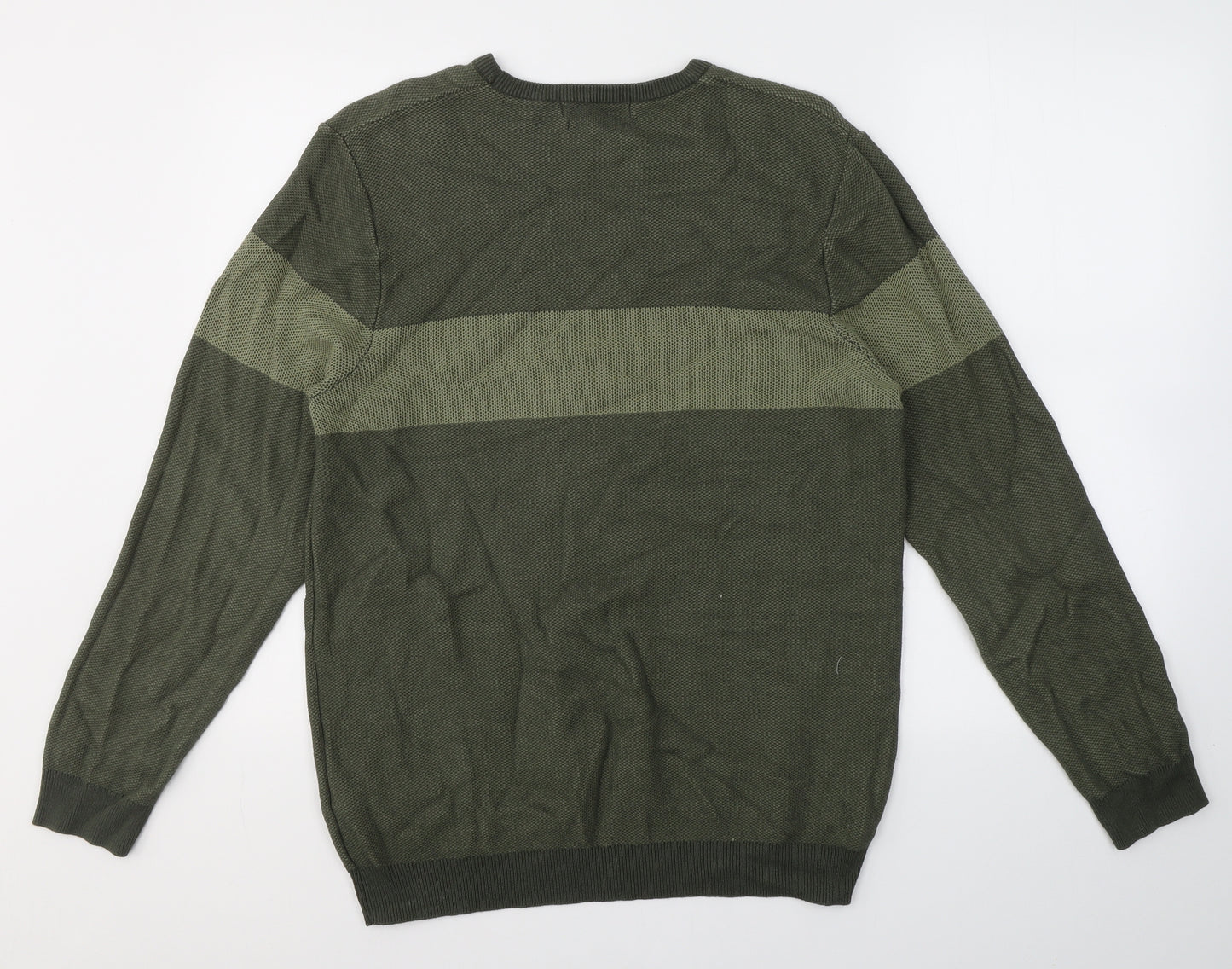 Marks and Spencer Mens Green Round Neck  Cotton Pullover Jumper Size L