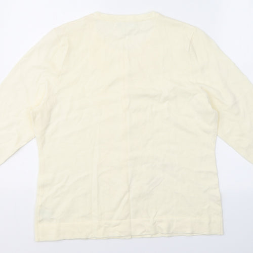 Charter Club Womens Ivory Round Neck Floral Polyester Cardigan Jumper Size L
