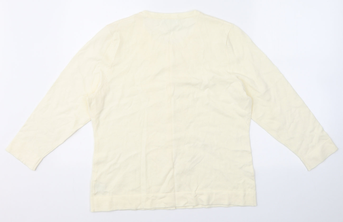 Charter Club Womens Ivory Round Neck Floral Polyester Cardigan Jumper Size L