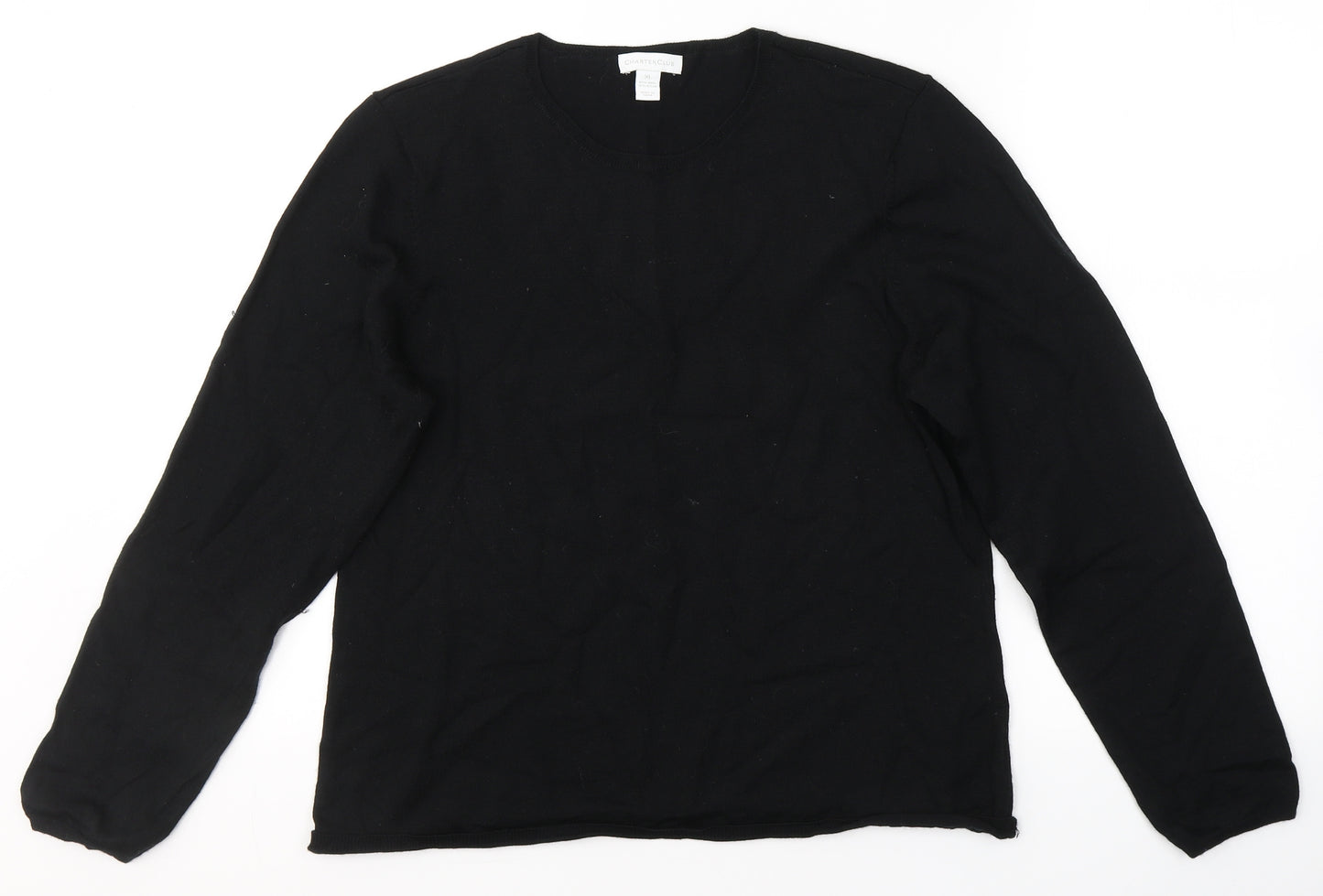 Charter Club Womens Black Round Neck  Wool Pullover Jumper Size XL