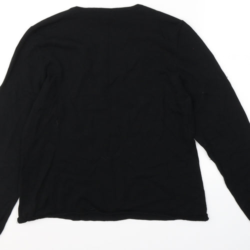 Charter Club Womens Black Round Neck  Wool Pullover Jumper Size XL