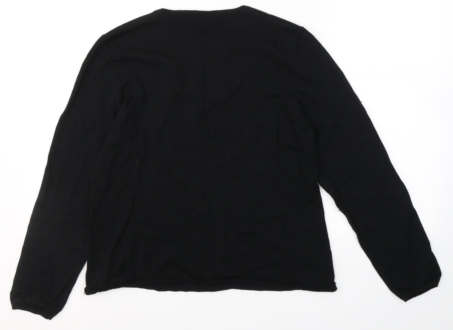 Charter Club Womens Black Round Neck  Wool Pullover Jumper Size XL