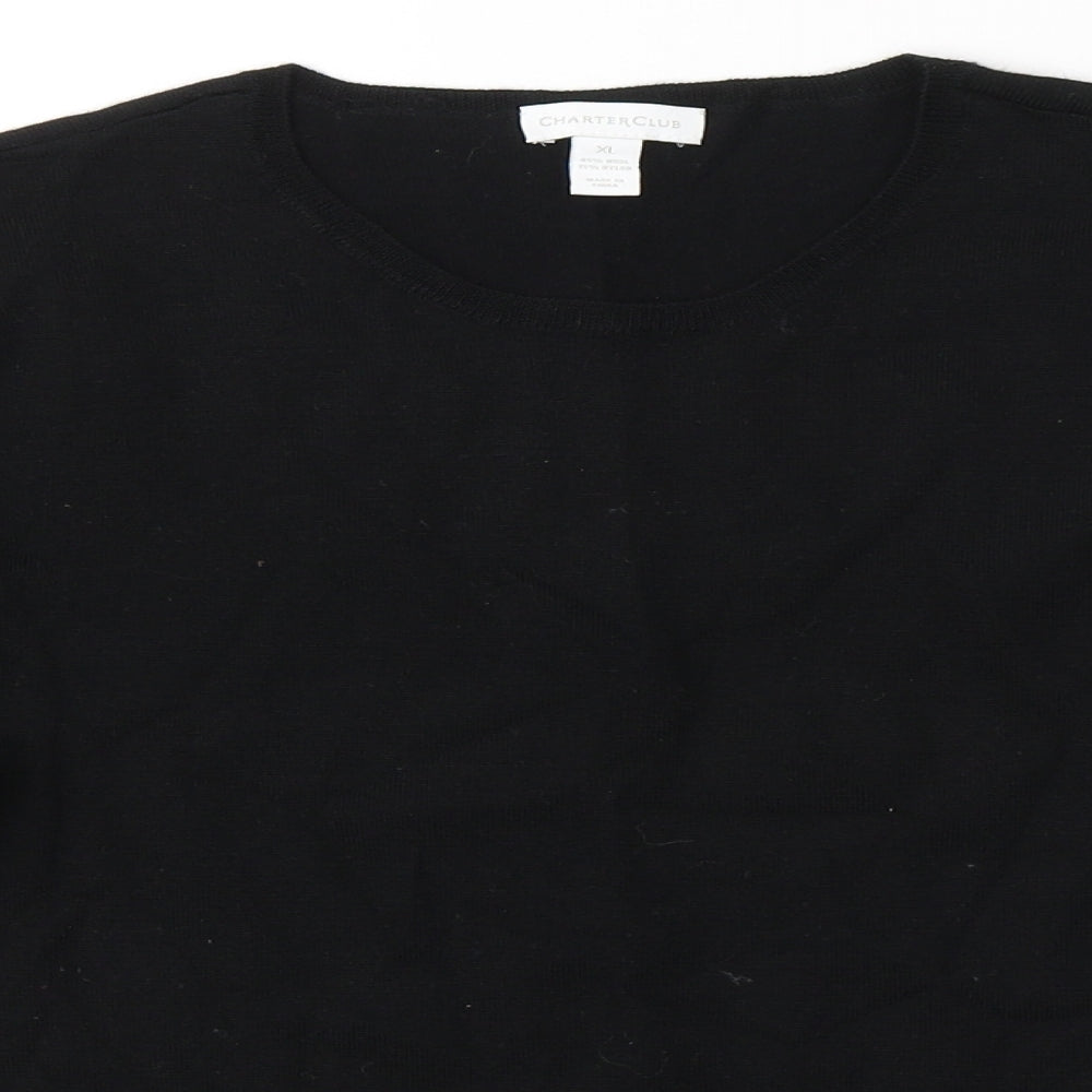 Charter Club Womens Black Round Neck  Wool Pullover Jumper Size XL