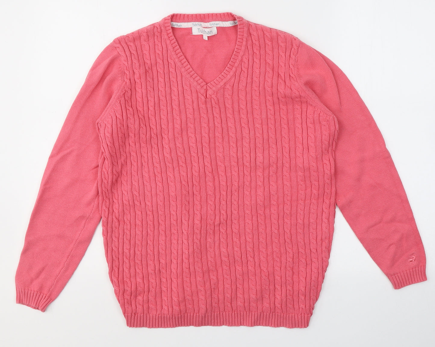 TULCAN Womens Pink V-Neck  Cotton Pullover Jumper Size L