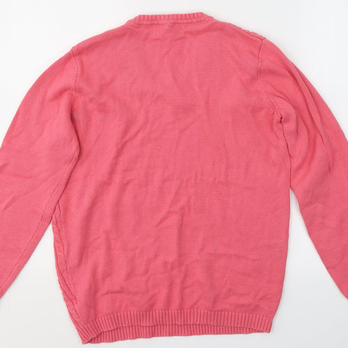 TULCAN Womens Pink V-Neck  Cotton Pullover Jumper Size L