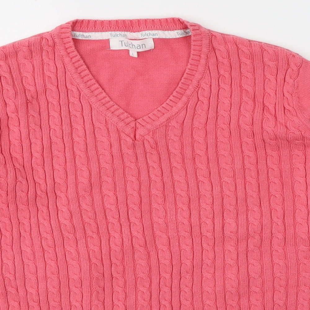 TULCAN Womens Pink V-Neck  Cotton Pullover Jumper Size L