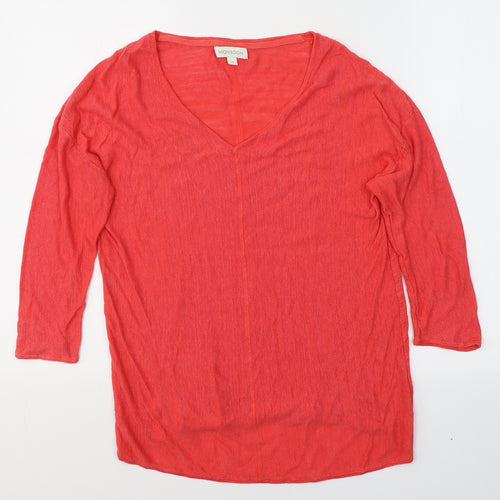 Monsoon Womens Red  Polyester Basic T-Shirt Size M V-Neck