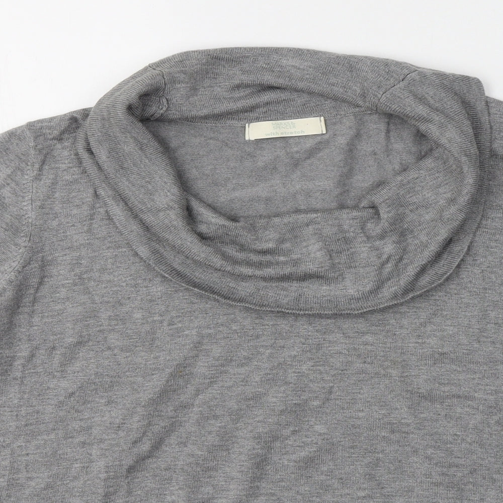 Marks and Spencer Womens Grey  Viscose Basic T-Shirt Size 18 Roll Neck