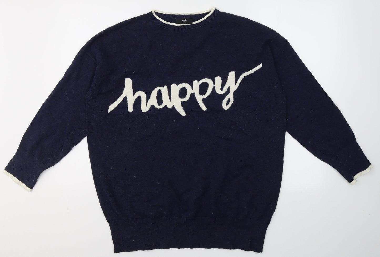 Wallis Womens Blue Round Neck  Acrylic Pullover Jumper Size 20   - Happy