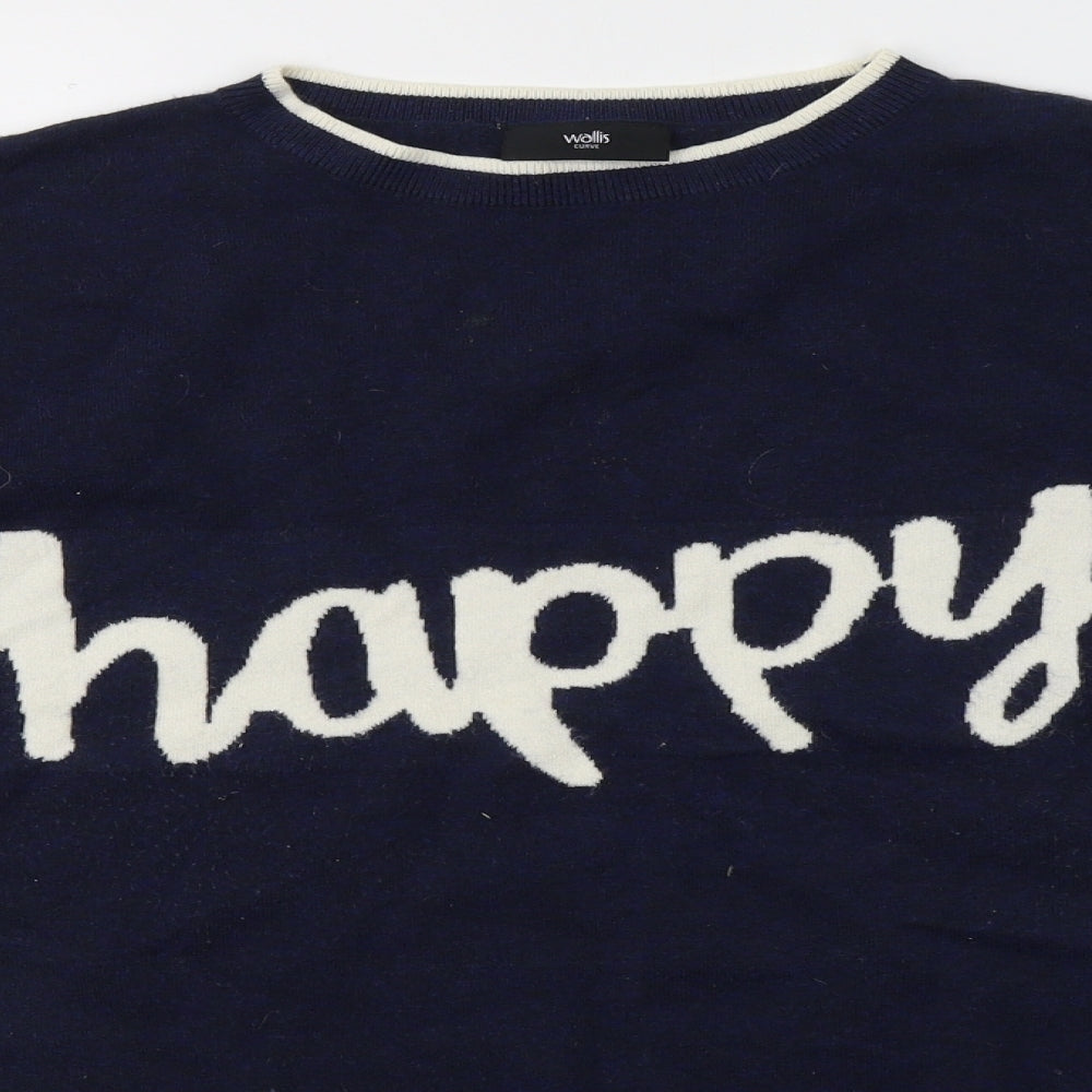 Wallis Womens Blue Round Neck  Acrylic Pullover Jumper Size 20   - Happy