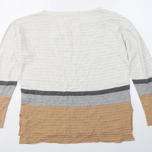 Roman Womens White Round Neck Striped Acrylic Pullover Jumper Size 16
