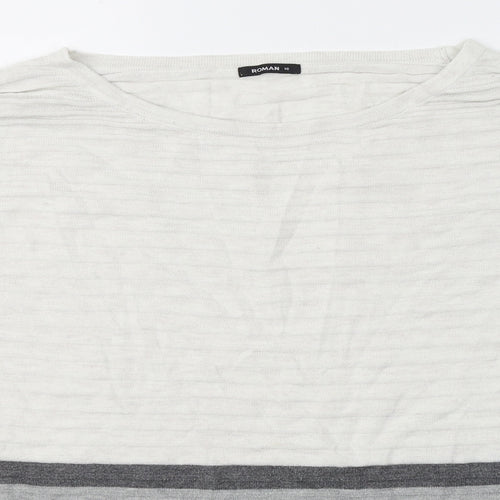 Roman Womens White Round Neck Striped Acrylic Pullover Jumper Size 16