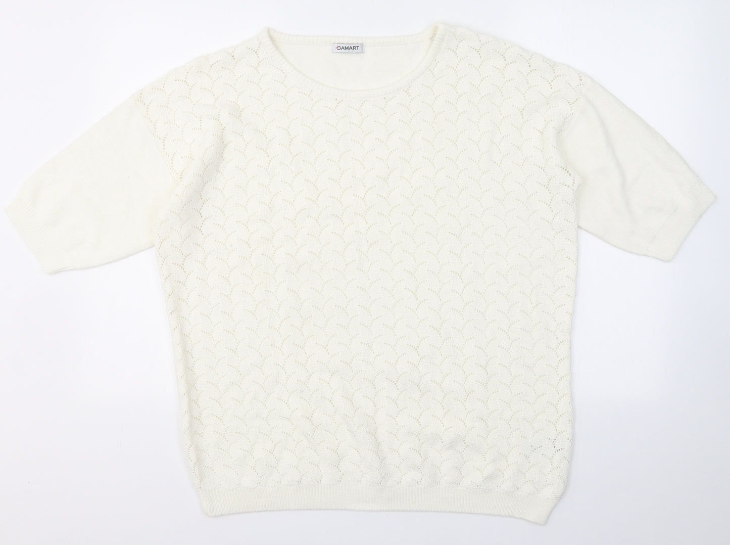 Damart Womens White Round Neck  Cotton Pullover Jumper Size 18