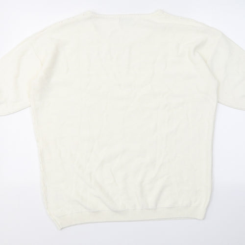 Damart Womens White Round Neck  Cotton Pullover Jumper Size 18