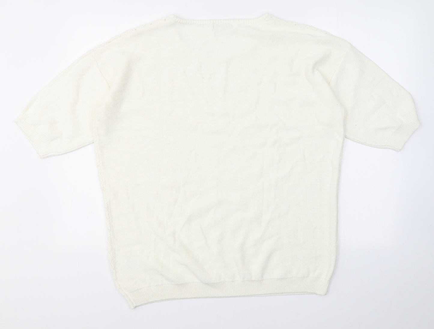 Damart Womens White Round Neck  Cotton Pullover Jumper Size 18