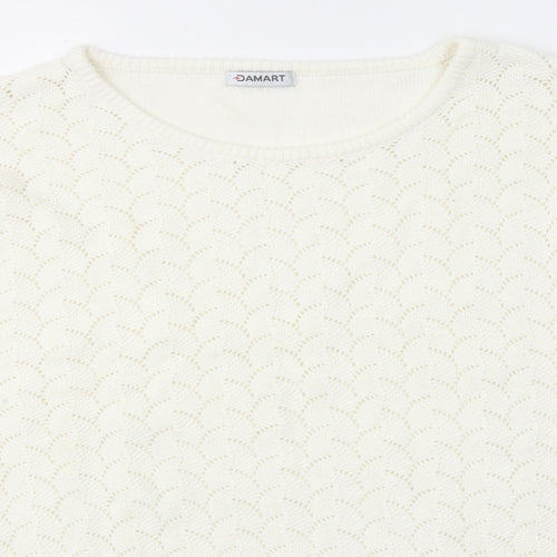 Damart Womens White Round Neck  Cotton Pullover Jumper Size 18