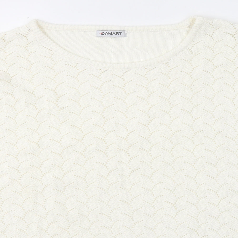 Damart Womens White Round Neck  Cotton Pullover Jumper Size 18