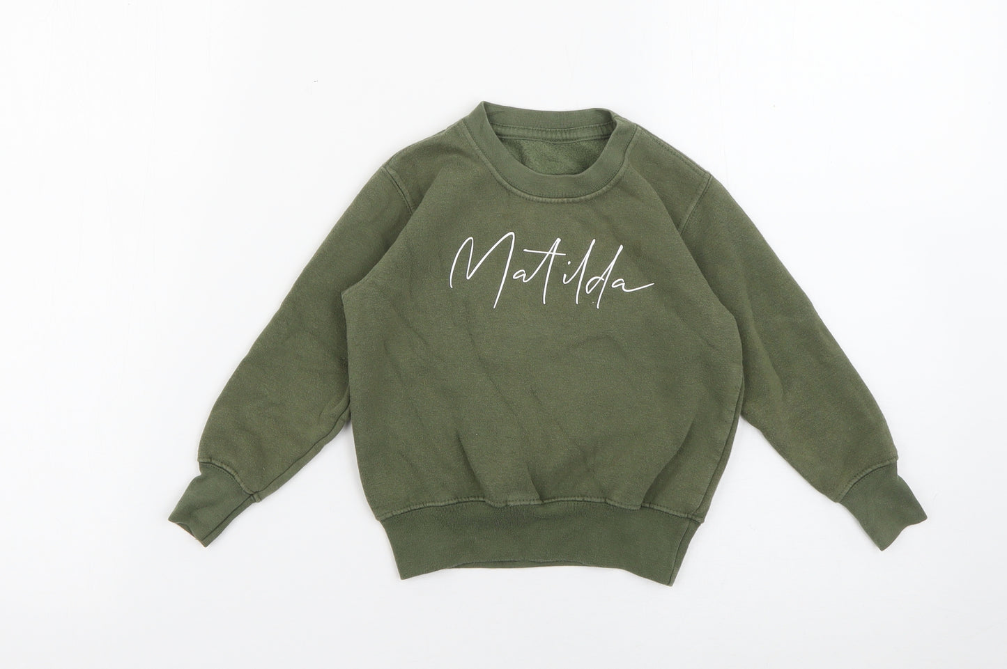 Preworn Girls Green  Cotton Pullover Sweatshirt Size 2 Years   - Matilda Khaki