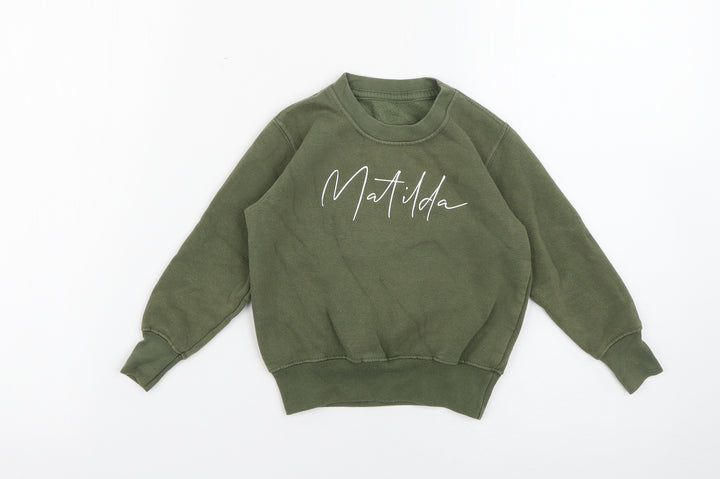Preworn Girls Green  Cotton Pullover Sweatshirt Size 2 Years   - Matilda Khaki