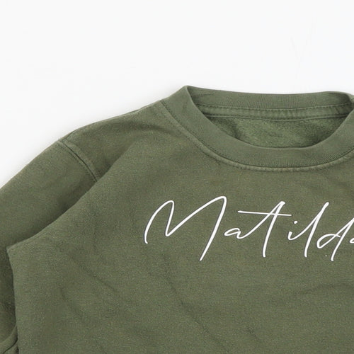 Preworn Girls Green  Cotton Pullover Sweatshirt Size 2 Years   - Matilda Khaki