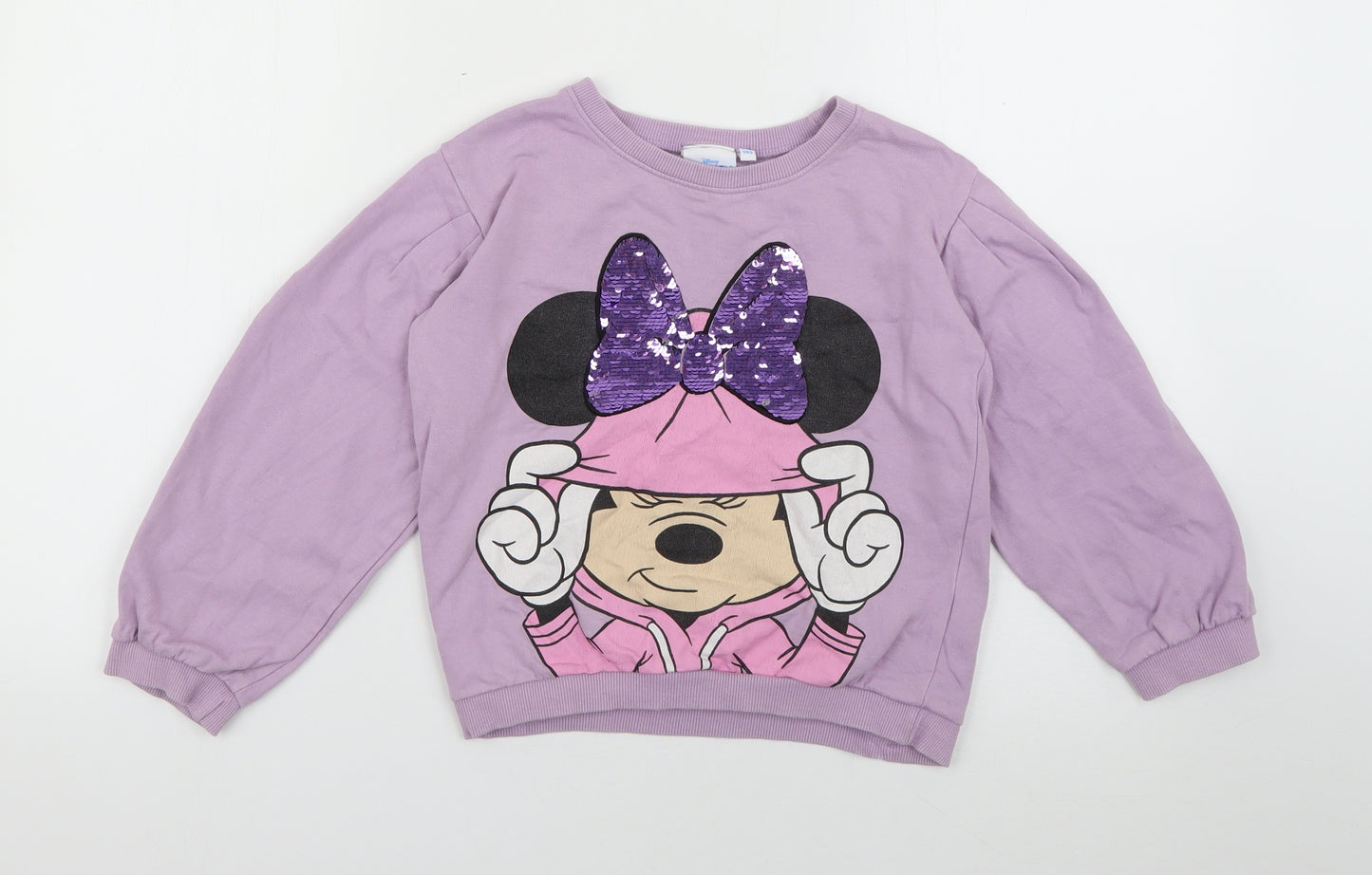 Disney Girls Purple  Cotton Pullover Sweatshirt Size 6-7 Years   - Mini Mouse