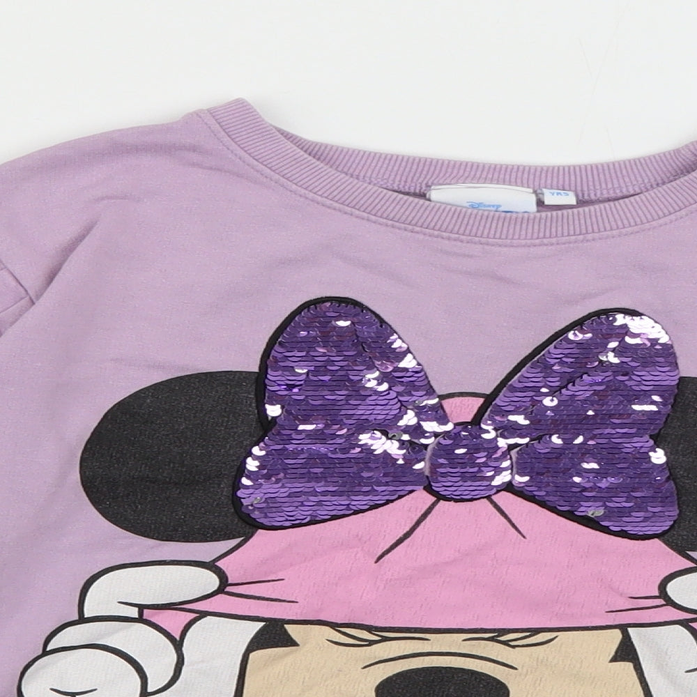 Disney Girls Purple  Cotton Pullover Sweatshirt Size 6-7 Years   - Mini Mouse