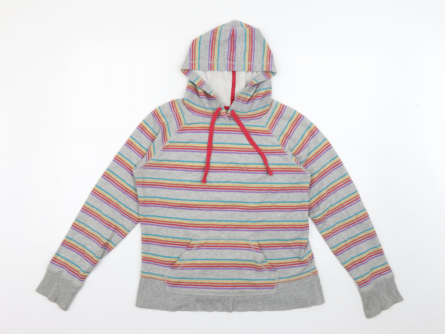 Primark Womens Grey Striped Cotton Pullover Hoodie Size 12   - Rainbow