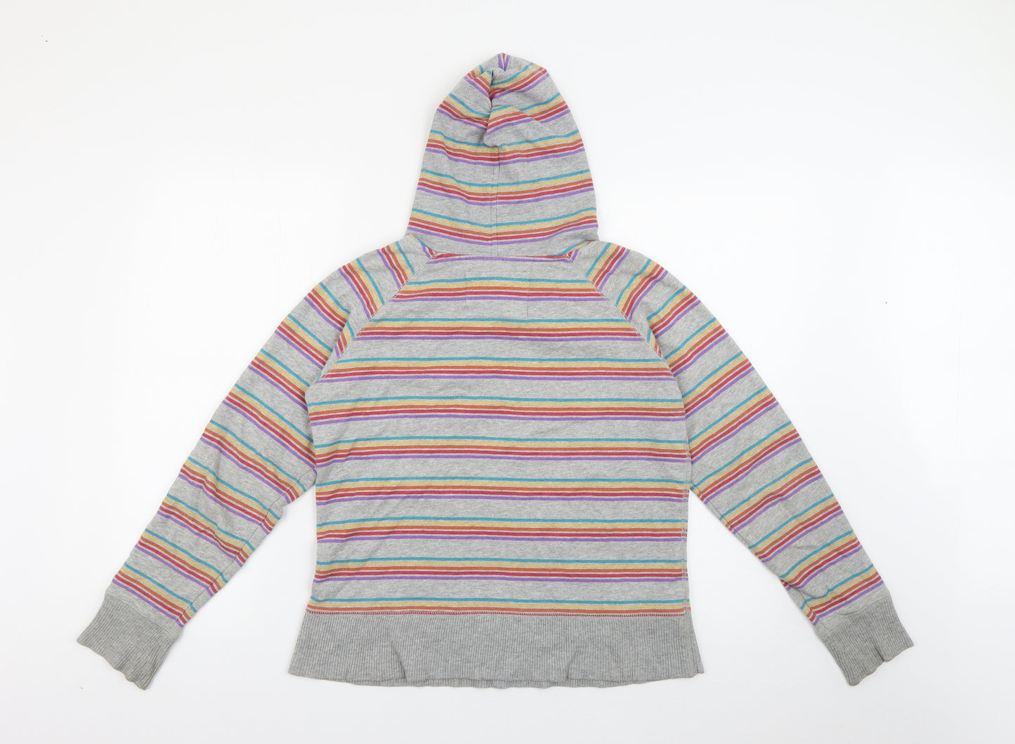 Primark Womens Grey Striped Cotton Pullover Hoodie Size 12   - Rainbow