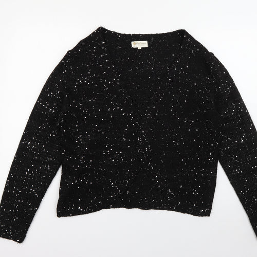 Knitwear Originals Womens Black V-Neck  Acrylic Cape Jumper Size L