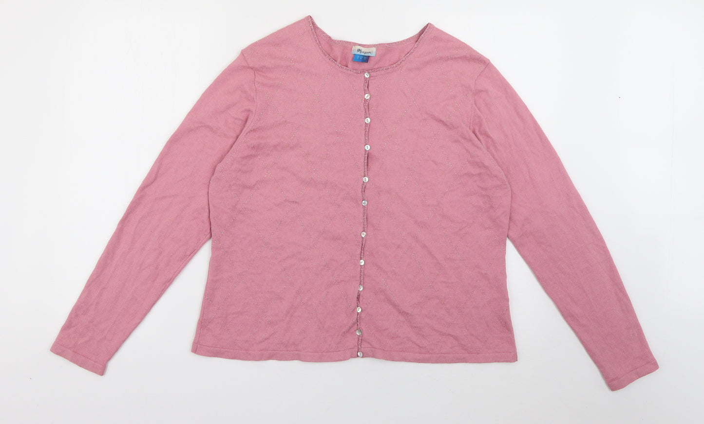 Monsoon Womens Pink Round Neck  Cotton Cardigan Jumper Size 18   - Diamond
