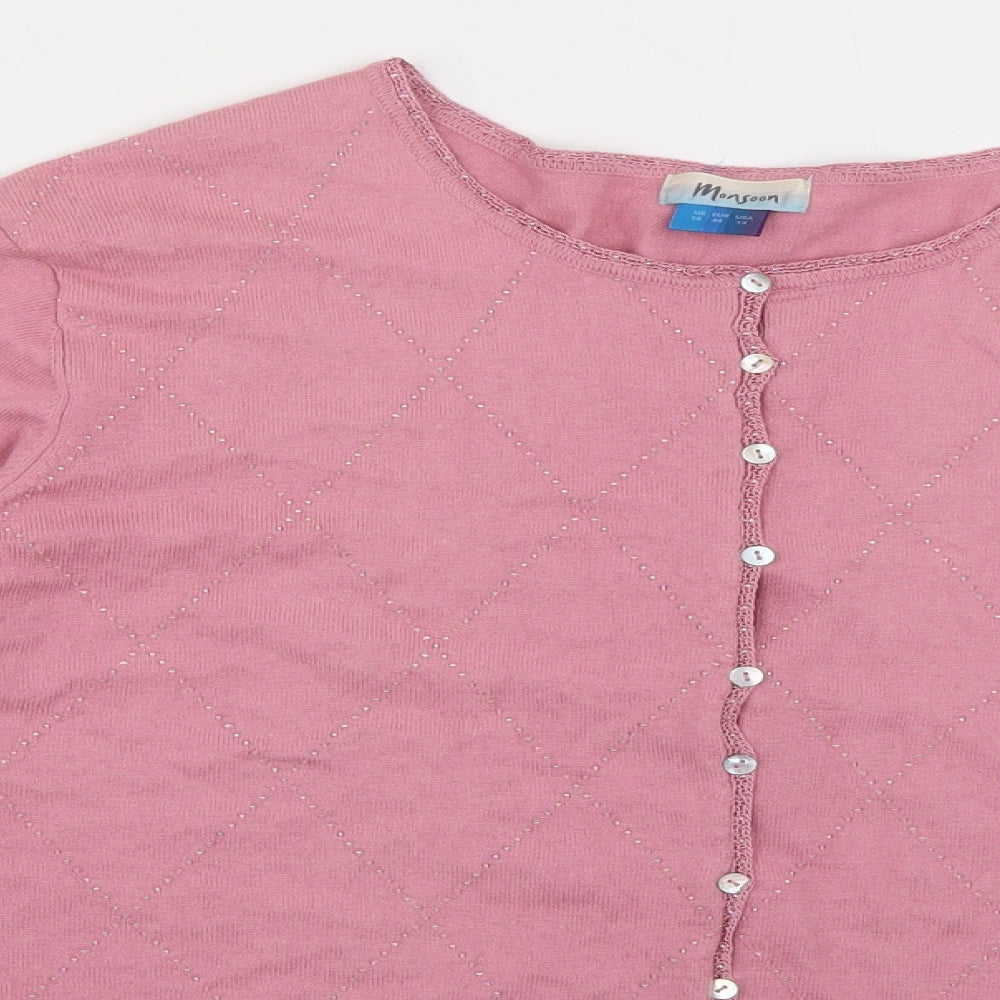 Monsoon Womens Pink Round Neck  Cotton Cardigan Jumper Size 18   - Diamond