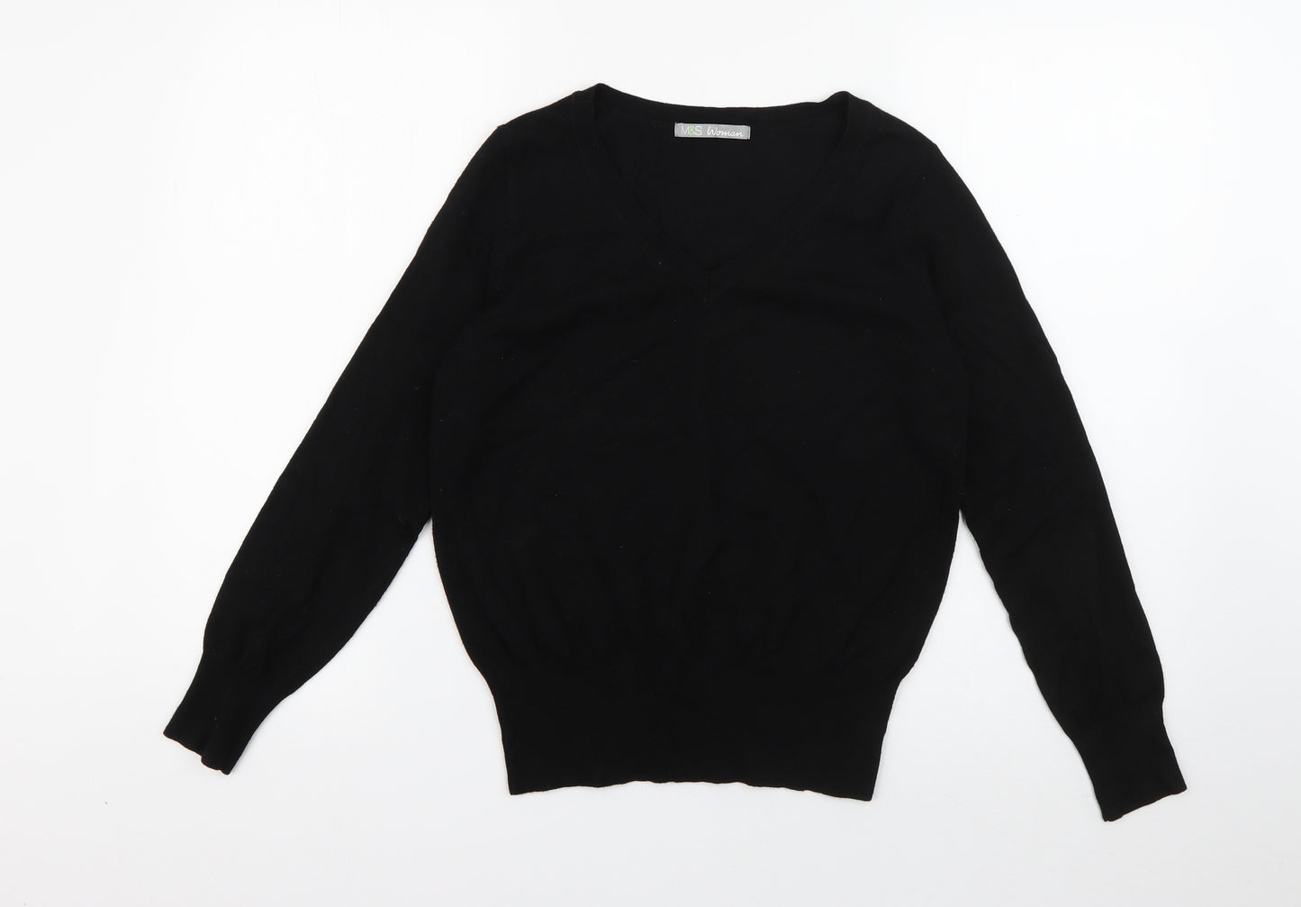 Marks and Spencer Womens Black V-Neck  Viscose Pullover Jumper Size 12