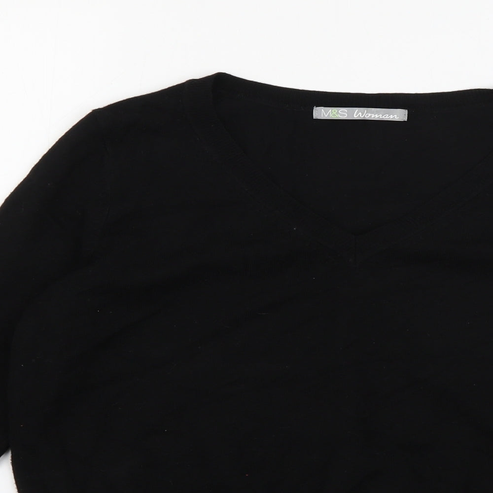 Marks and Spencer Womens Black V-Neck  Viscose Pullover Jumper Size 12
