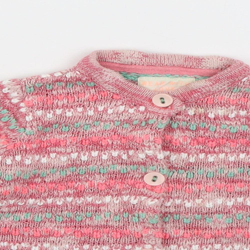 Wear with Love Girls Pink Crew Neck  Acrylic Cardigan Jumper Size 2-3 Years