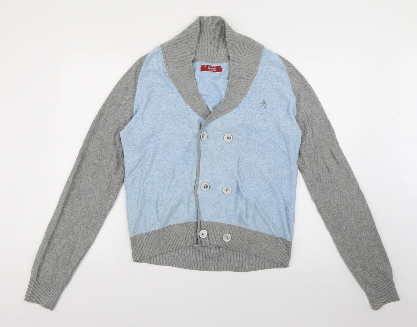 Original Penguin Mens Blue V-Neck  Cotton Cardigan Jumper Size M